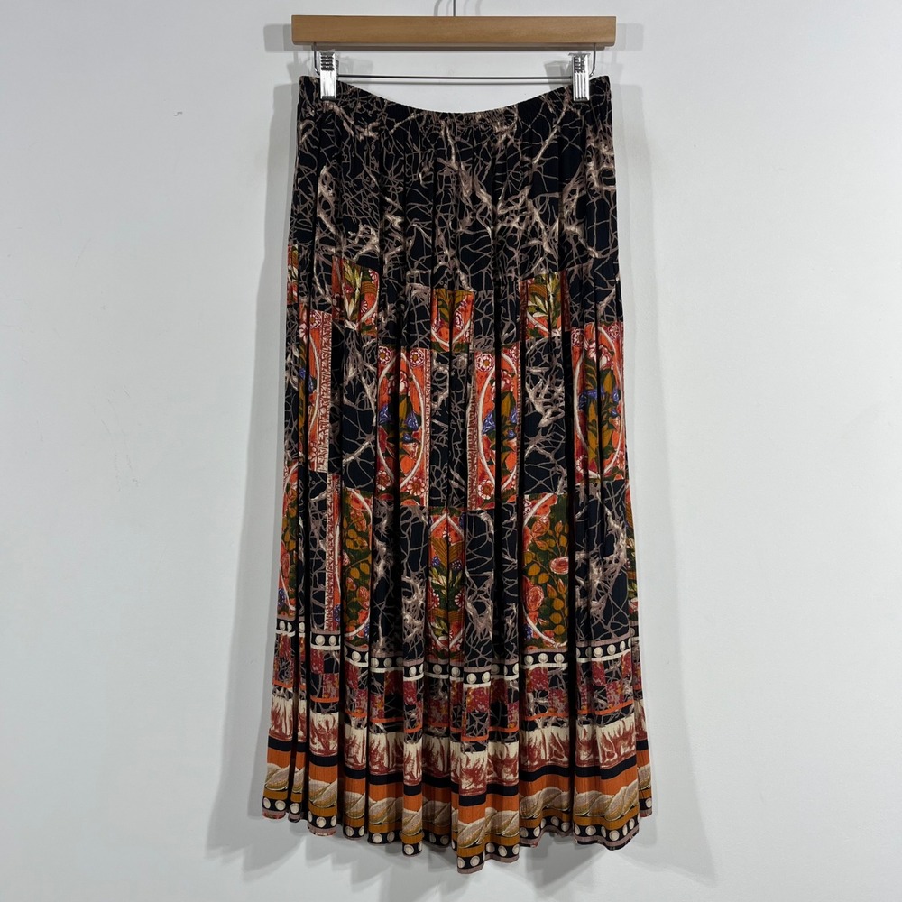 Vintage 90s Boho Dark Cottagecore Patchwork Retro Midi Skirt Tiered 12 Flowy